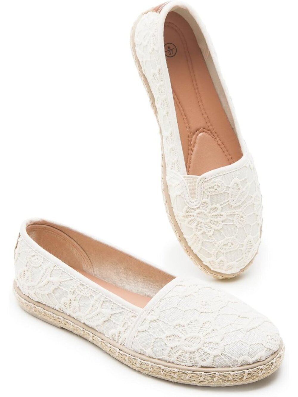 Women's Flats with Flower Embroideried,White Lace Ballet Flats,Comfortable Dress